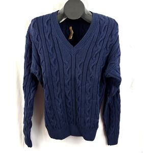 Abercrombie & Fitch Navy Blue Cable Knit V-Neck Sweater XL Vintage 90s Y2K